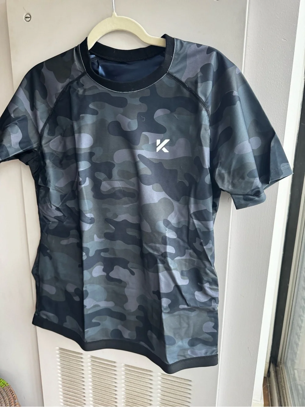 Kewlioo Men’s Heat Trapping Sauna Grey Camo Workout Shirt Size L